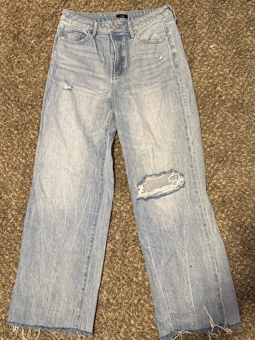 Express Light Blue Distressed Wide-Leg Jeans